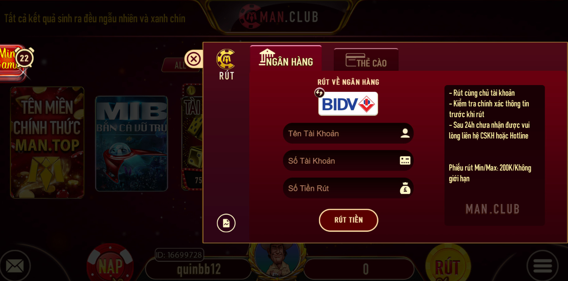 Cách rút tiền MANCLUB an toàn, nhanh chóng chỉ với vài bước cơ bản